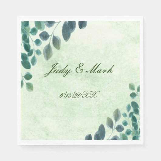 水彩グリーナリーユーカリ離れス紙ナプキン スタンダードランチョンナプキン (正面)