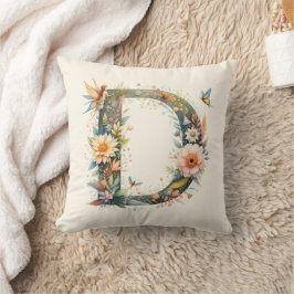 水彩グリーナリー妖精モノグラム文字D クッション