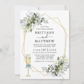 水彩グリーナリーGeoフレームガラスボウほこりっぽいブルー 招待状 (正面)