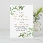 水彩グリーニーホワイトフローラウェディングランチョン 招待状 (スタンド正面)