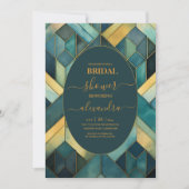 水彩グリーンおよび金ゴールドアールデコブライダルシャワー 招待状 (正面)