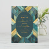 水彩グリーンおよび金ゴールドアールデコブライダルシャワー 招待状 (スタンド正面)