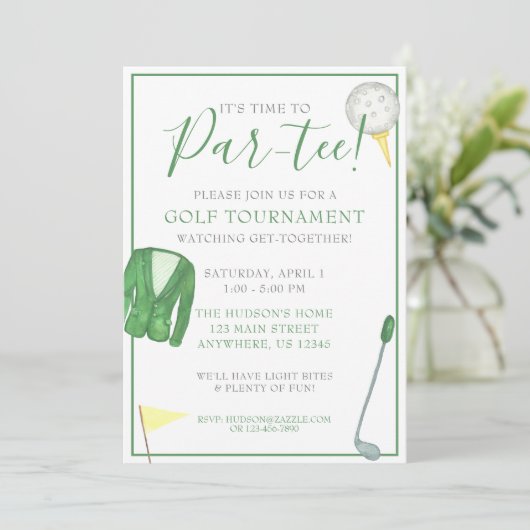 水彩グリーンとイエローのゴルフトーナメントパーティー 招待状 (スタンド正面)