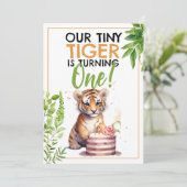 水彩グリーンとオレンジかわいいキッズタイガー 招待状 (スタンド正面)