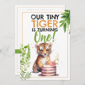 水彩グリーンとオレンジかわいいキッズタイガー 招待状 (正面/裏面)