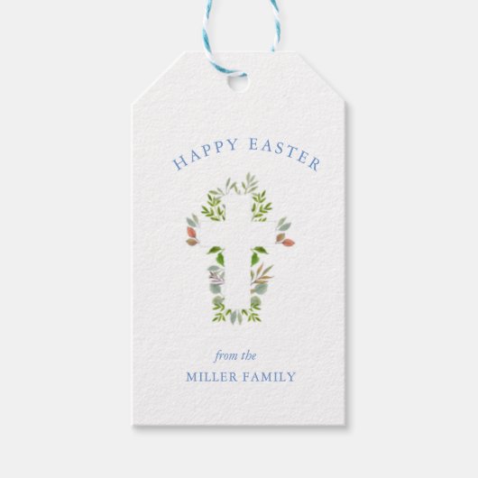 水彩グリーンとクロスのイースターギフトタグ ギフトタグ (正面)