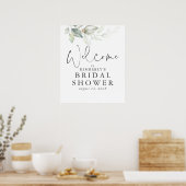 水彩グリーンとゴールドの葉のウェルカムサイン ポスター (キッチン)