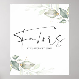 水彩グリーンとゴールドの葉のプチギフト看板 ポスター