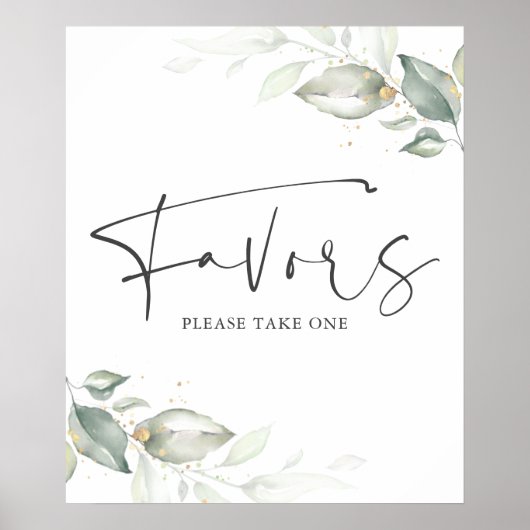 水彩グリーンとゴールドの葉のプチギフト看板 ポスター (正面)