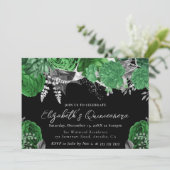 水彩グリーンとシルバーのバラキンセアニェラ 招待状 (スタンド正面)