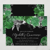 水彩グリーンとシルバーのバラキンセアニェラ 招待状 (正面/裏面)