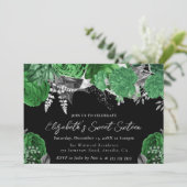 水彩グリーンとシルバーのバラSweet sixteen 招待状 (スタンド正面)