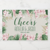 水彩グリーンとピンクのトロピカル スパークリングワインラベル (シングルラベル)