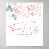 水彩グリーンとピンクの花のギフトサイン ポスター (正面)