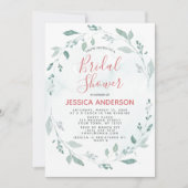 水彩グリーンとピンクブライダルシャワー 招待状 (正面)