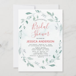 水彩グリーンとピンクブライダルシャワー 招待状