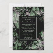 水彩グリーンとピンクボタニカルブライダルシャワー 招待状 (正面)