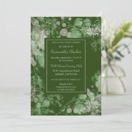 水彩グリーンとピンクボタニカルブライダルシャワー 招待状