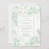 水彩グリーンとピンクボタニカルブライダルシャワー 招待状 (正面)