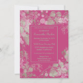 水彩グリーンとピンクボタニカルブライダルシャワー 招待状 (正面)
