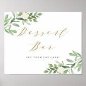 水彩グリーンと白い花デザートバー ポスター (正面)