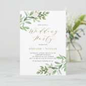 水彩グリーンと花のウェディングシャワー 招待状 (スタンド正面)