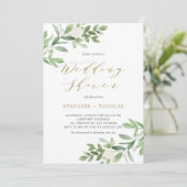 水彩グリーンと花のウェディングシャワー 招待状 (スタンド正面)