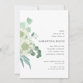 水彩グリーンと花のブライダルシャワー 招待状 (正面)
