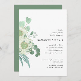 水彩グリーンと花のブライダルシャワー 招待状