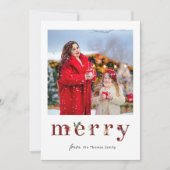 水彩グリーンと葉のクリスマス写真カード シーズンカード (正面)