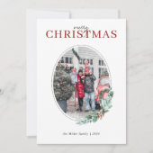 水彩グリーンと赤い実のオーバル写真 シーズンカード (正面)