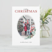 水彩グリーンと赤い実のオーバル写真 シーズンカード (スタンド正面)