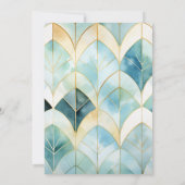 水彩グリーンと金ゴールドアールデコ結婚ズ 招待状 (裏面)