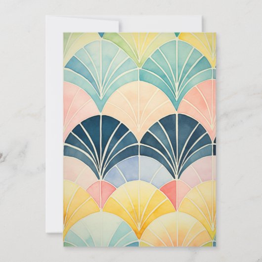 水彩グリーンと金ゴールドアールデコ結婚ズ 招待状 (裏面)