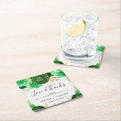 水彩グリーンと金ゴールド結婚の花 スクエアペーパーコースター (インサイチュ)