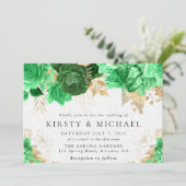 水彩グリーンと金ゴールド結婚の花 招待状 (スタンド正面)