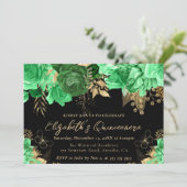 水彩グリーンと金ゴールド花キンセアニェラ 招待状 (スタンド正面)