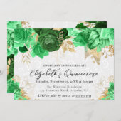 水彩グリーンと金ゴールド花キンセアニェラ 招待状 (正面/裏面)