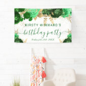 水彩グリーンと金ゴールド花誕生日 横断幕 (インサイチュ)