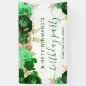 水彩グリーンと金ゴールド花誕生日 横断幕 (縦)