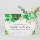 水彩グリーンと金ゴールド花Sweet sixteen 招待状 (スタンド正面)