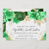 水彩グリーンと金ゴールド花Sweet sixteen 招待状 (正面/裏面)