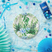 水彩グリーンと青の多肉植物、葉 ペーパープレート (パーティー)