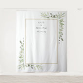 水彩グリーンのウェディング フォトブース 背景 タペストリー (正面)