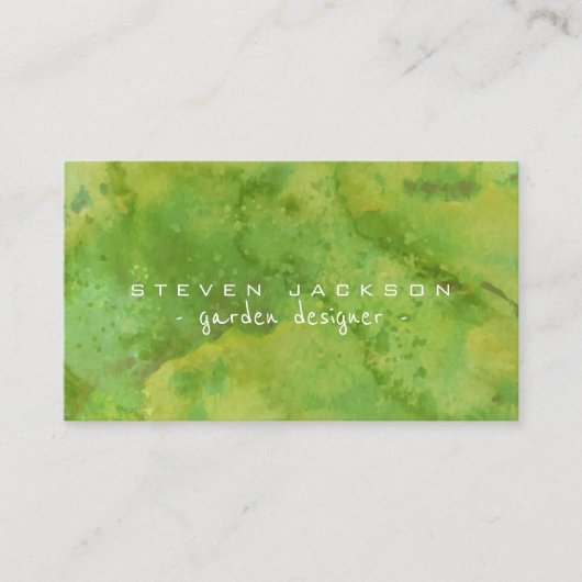 水彩グリーンのクールな抽象的なガーデンデザイナー 名刺 (正面)