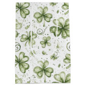 水彩グリーンのシャムロックとスワール ミディアムペーパーバッグ (裏面)