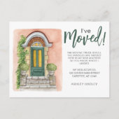 水彩グリーンのドアにお引越しのお知らせ 案内ポストカード (正面)