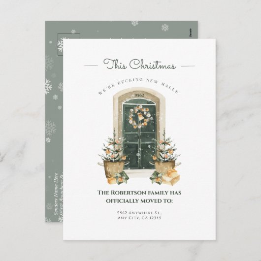 水彩グリーンのドア 冬 新ホーム発表 シーズンポストカード (正面/裏面)