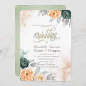 水彩グリーンのバラ 招待状 (正面/裏面)