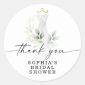 水彩グリーンのブライダルシャワー丸型ステッカー ラウンドシール (正面)